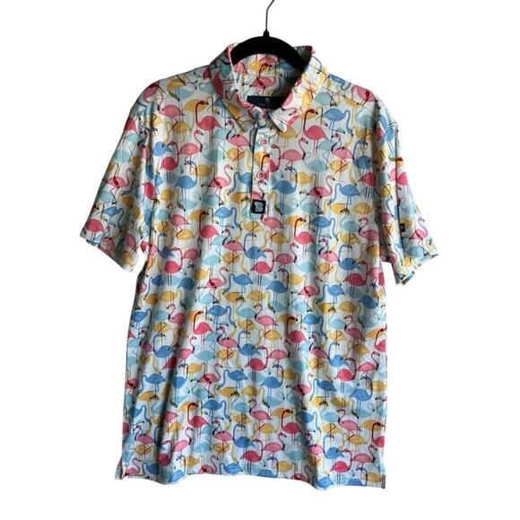Tom Baine Other - Tom Baine Slim Fit Men's Golf Polo Shirt Colorful Flamingos AOP Size Medium